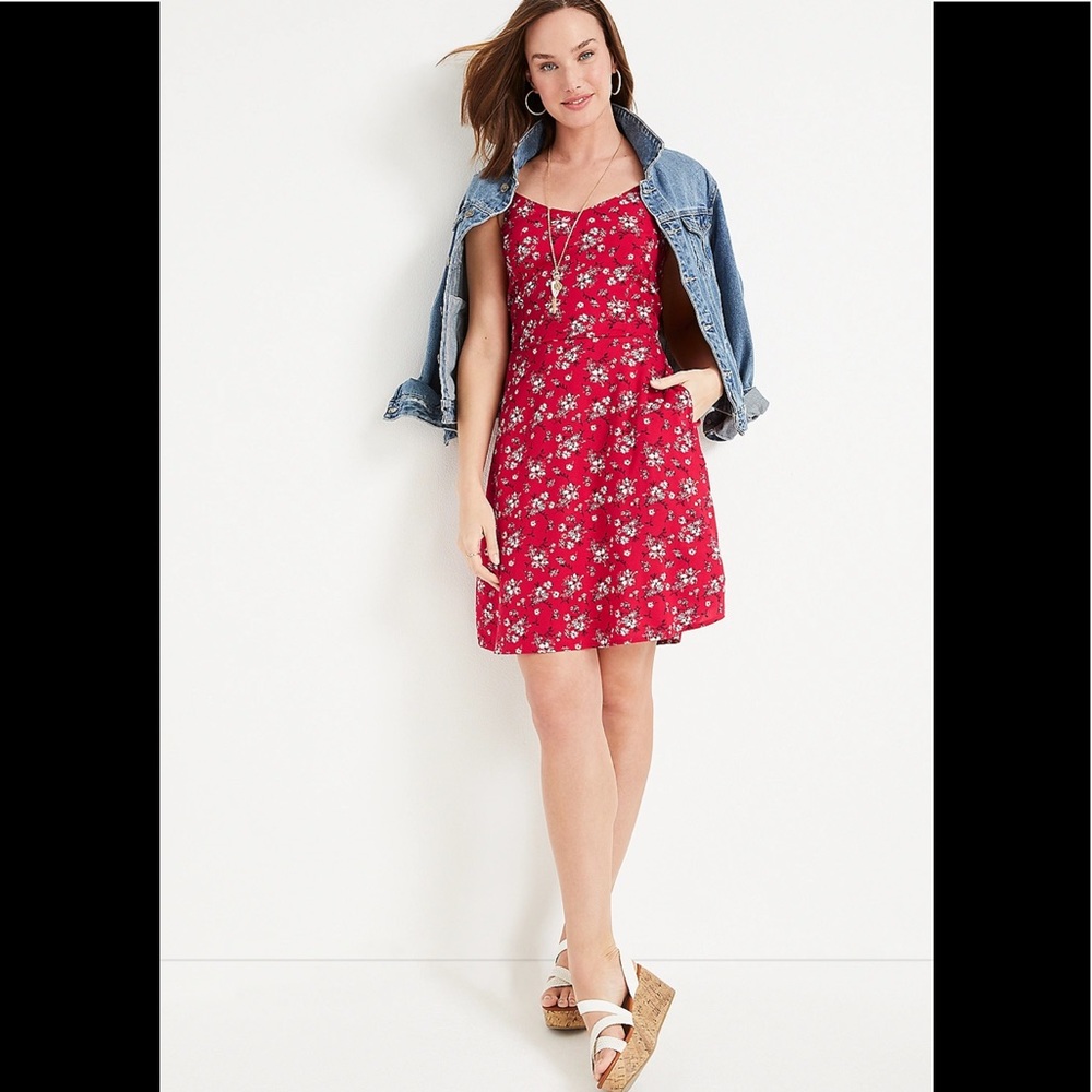 Red floral flowy dress